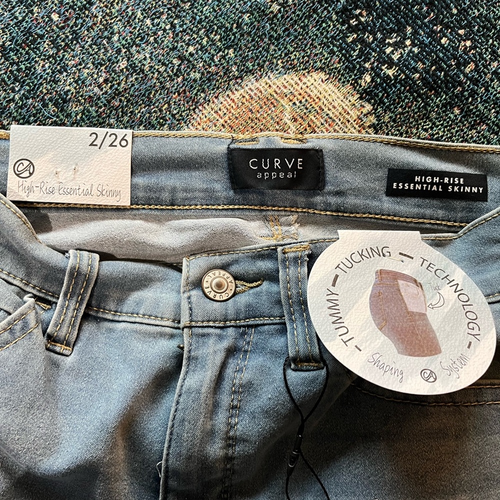 Curve Appeal Blue Skinny High-Waisted Jeans SZ 2 Tummy Tucking Straight Leg NWT - Picture 14 of 16